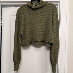 Free People Waffle Knit Cropped Cowl Neck Sweater | Olive Green